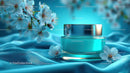 Refreshing Cosmetic Jar with Cherry Blossoms on Blue Silk