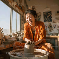 Joyful Woman Creating Handmade Pottery in Artistic Studio