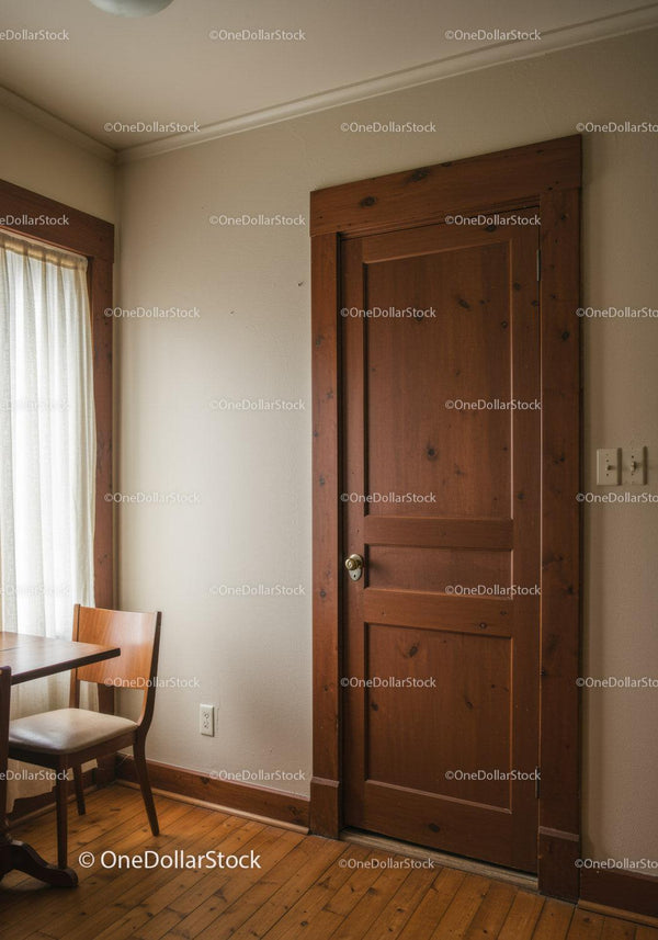 Wooden Interior Door with Frame in Cozy Home Setting