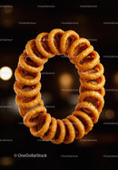 Circle of Crispy Fried Onion Rings on Dark Background