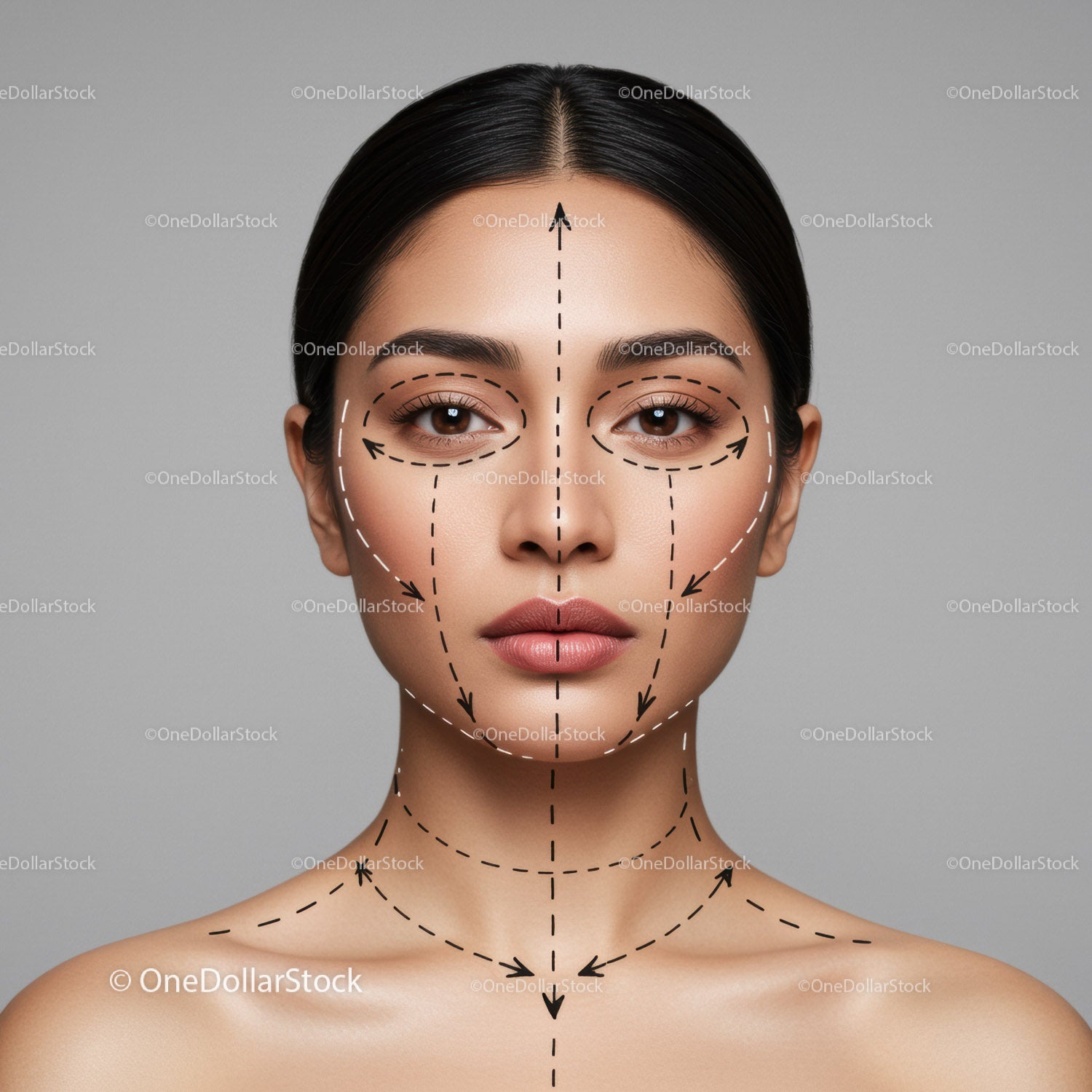 Female Facial Treatment with Markings for Cosmetic Procedures