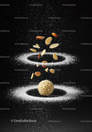 Almond coated dessert ball with floating nut slices