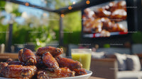 Delicious Grilled Chicken Wings with Refreshing Beverage in Backyard
