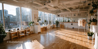 Bright Modern Studio Room with Large Windows and Indoor Plants