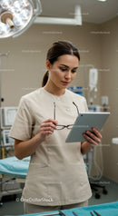 Modern Nurse Using Digital Tablet in Hospital Clinic