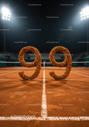 Number 99 made of tennis cords on clay court