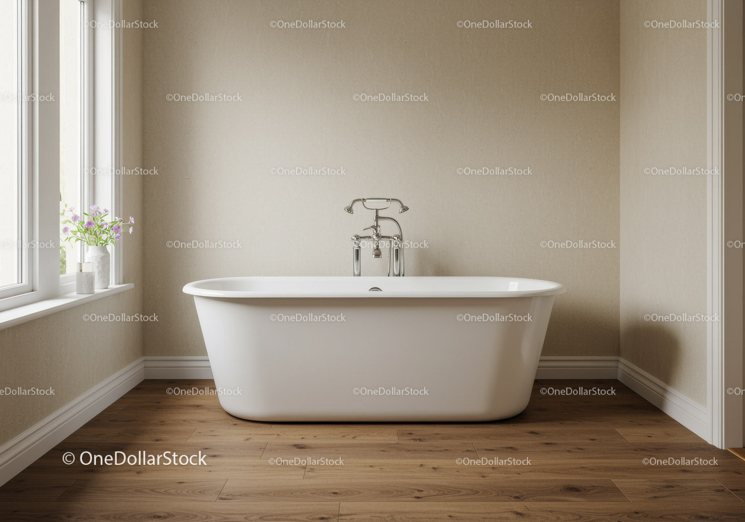 Elegant White Clawfoot Bathtub in Cozy Bathroom with Natural Light