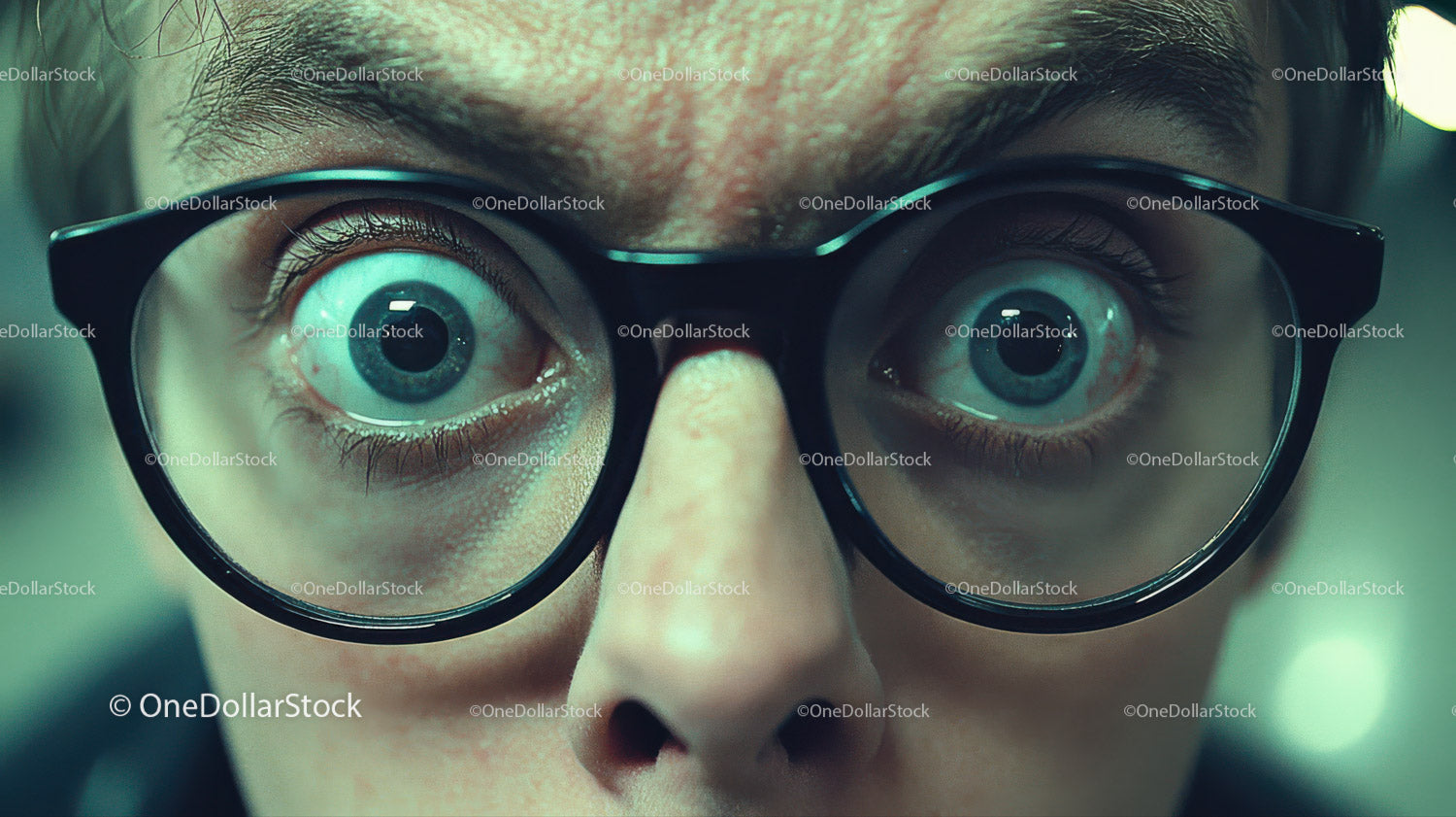 Close-Up of Woman with Blue Eyes and Stylish Black Glasses