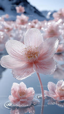 Pink Cherry Blossoms Blooming Over Reflective Water Scene