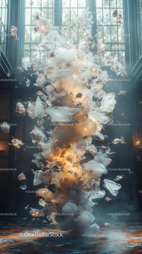 Powder Explosion Cloud in Indoor Setting with Dramatic Lighting