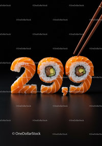 Creative sushi shaped as 299 with chopsticks on black
