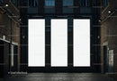 Empty urban alley with three large blank billboards