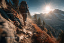 Mountain Trail Hiker with Backpack Trekking in Scenic Wilderness