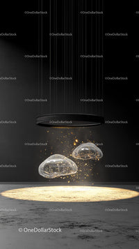 Futuristic Holographic Bubbles with Glowing Particles in Dark Scene
