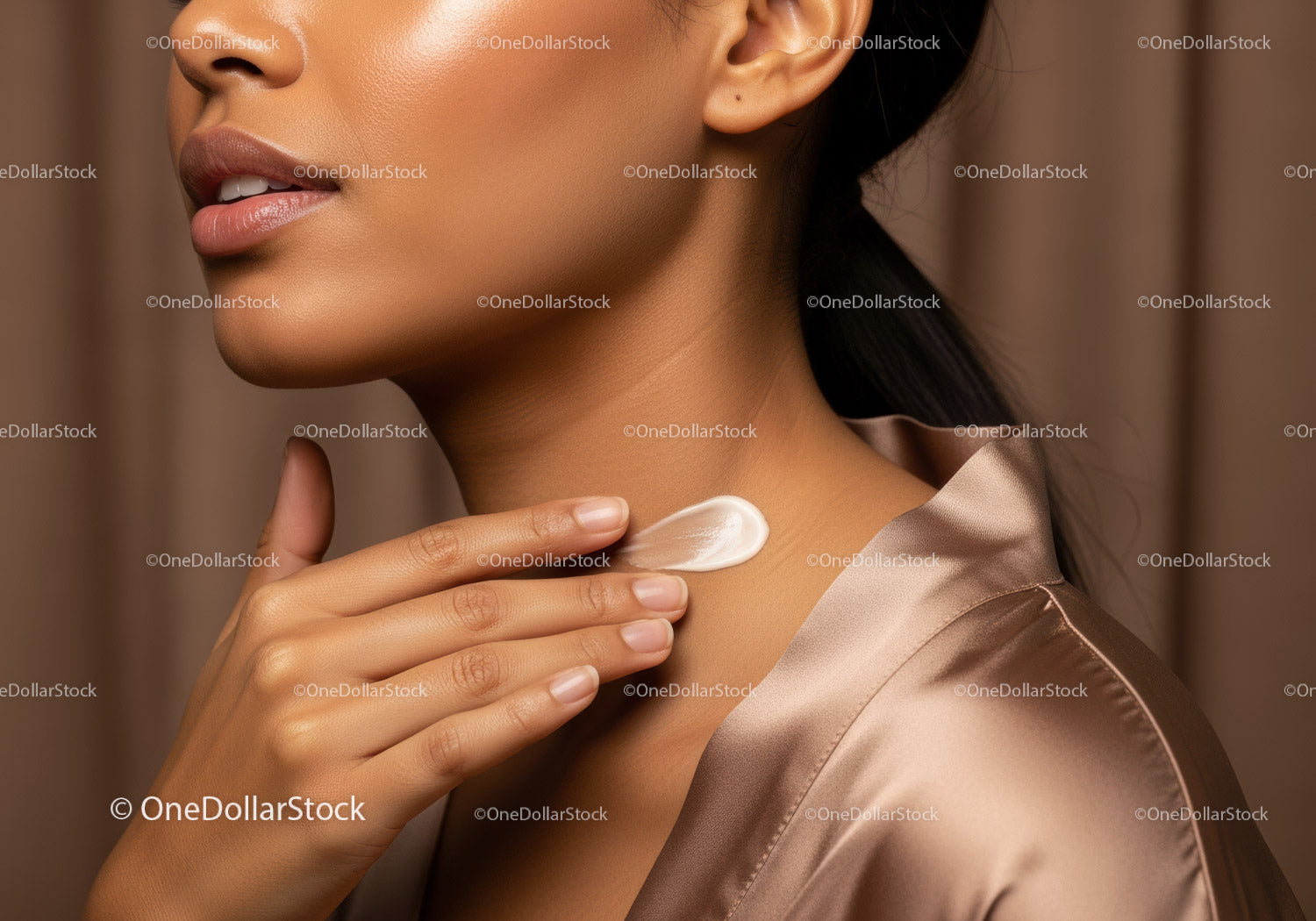 Close-up of Woman Applying Moisturizer on Neck for Skin Care