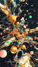 Vibrant Abstract Fluid Art with Gold and Bright Colors