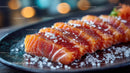 Fresh Salmon Fillet with Salt on Black Plate