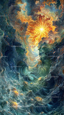 Abstract Cosmic Explosion with Bright Yellow Light and Swirling Colors