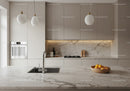 Contemporary Minimalist Kitchen with Marble Countertop and Pendant Lighting