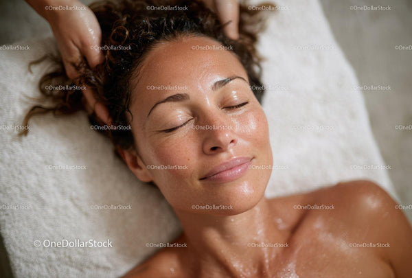 Relaxing Woman Receiving Facial Massage in Spa Luxurious Therapy