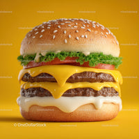 Triple Cheese Burger with Fresh Vegetables and Savory Sauces