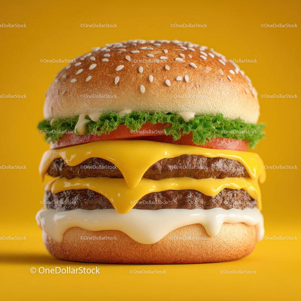 Triple Cheese Burger with Fresh Vegetables and Savory Sauces