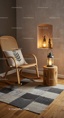Cozy corner with rocking chair and glowing lanterns