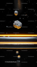 Asteroids and Cosmic Particles in Outer Space Scene