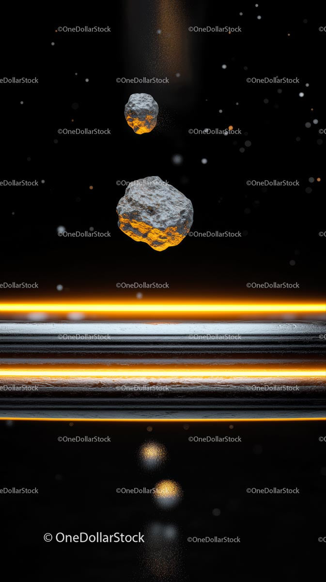 Asteroids and Cosmic Particles in Outer Space Scene