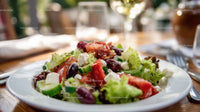 Fresh Colorful Vegetable Salad with Tomatoes and Feta Cheese