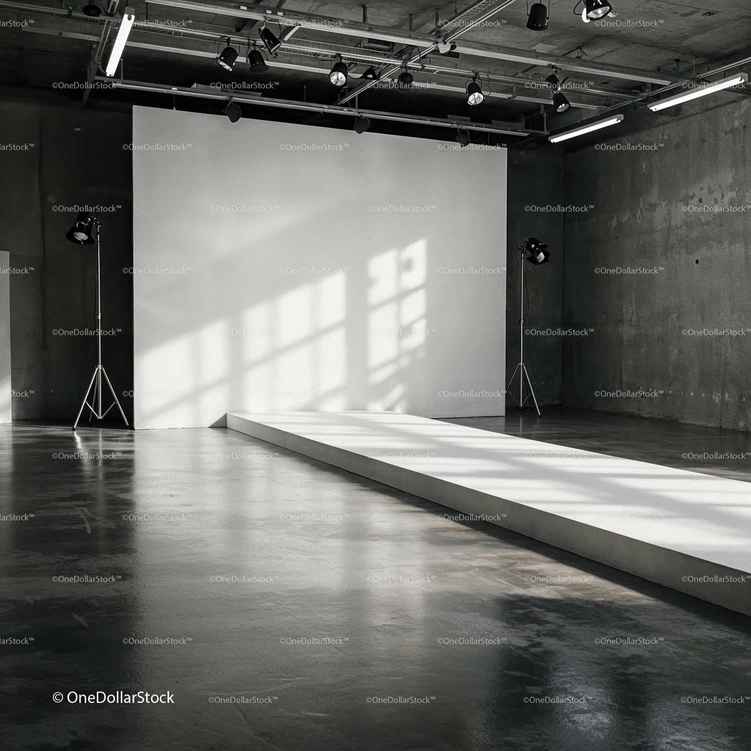 Minimalist empty fashion runway with natural shadows