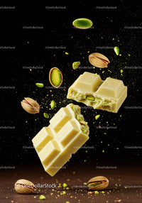 Broken white chocolate with crunchy pistachio nuts