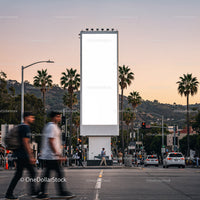 Urban Street Scene with Blank Billboard at Sunset