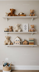 Decorative Shelves with Stuffed Animals and Wooden Toys in Children's Room