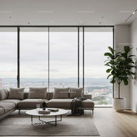 Elegant Living Room with Floor-to-Ceiling Windows and City View