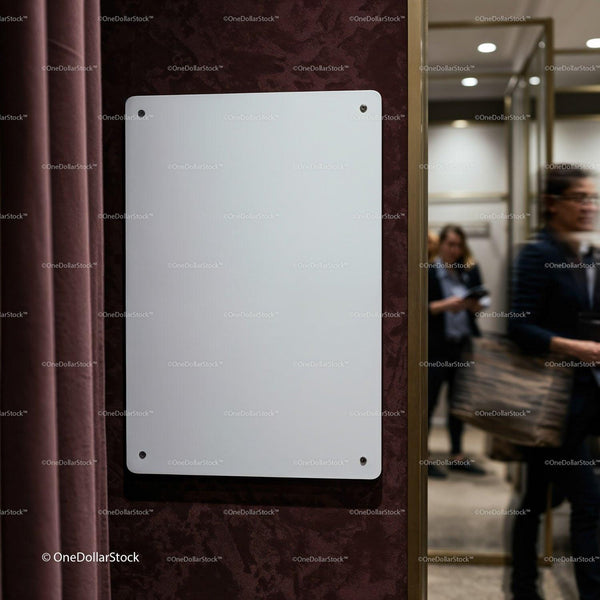 Blank white signboard on textured interior wall JPG Mockup Image