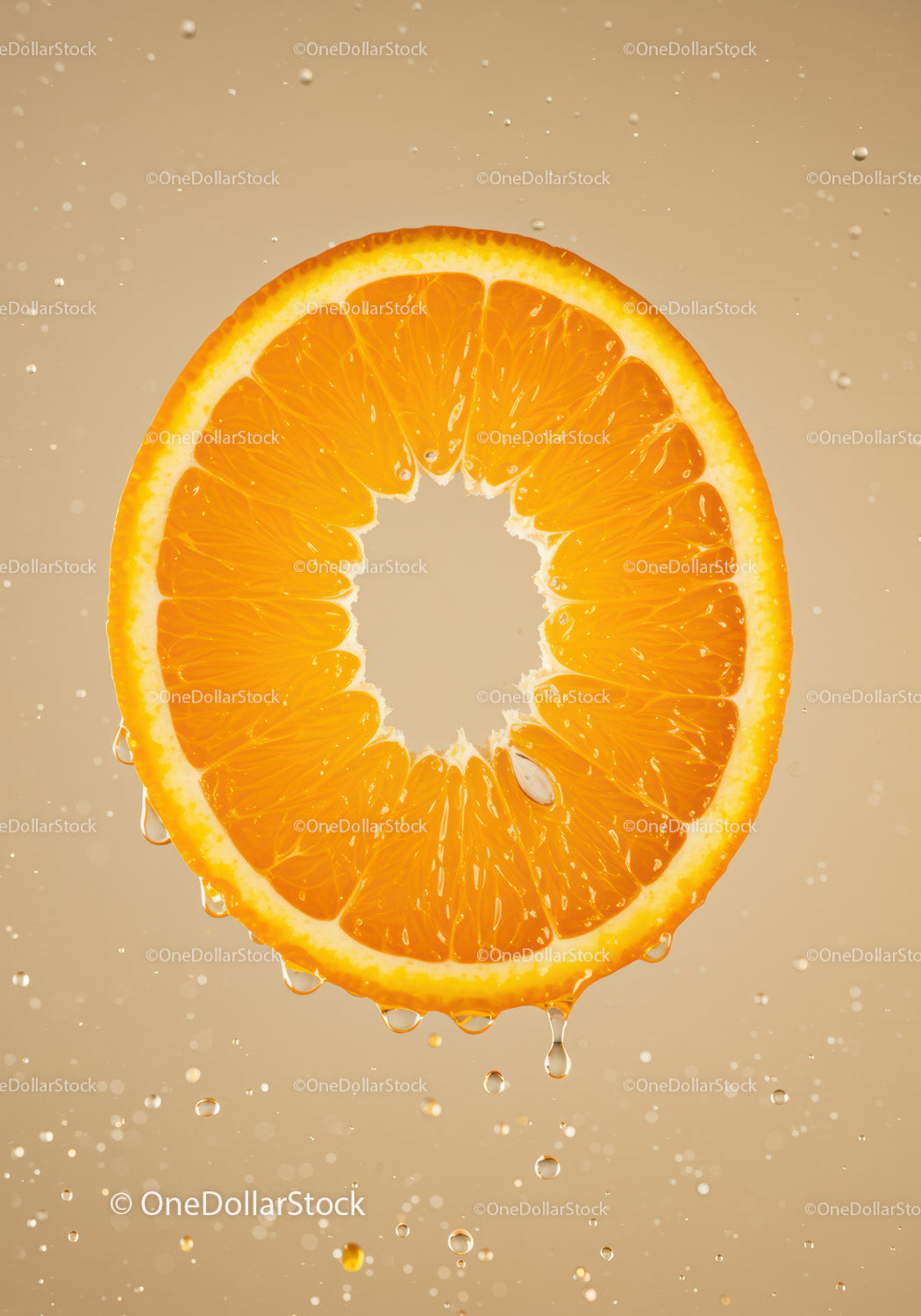 Fresh Orange Slice Dripping with Juicy Water Drops