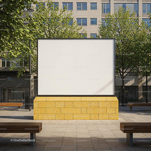 Blank Urban Billboard Surrounded by Green Trees JPG Mockup Image