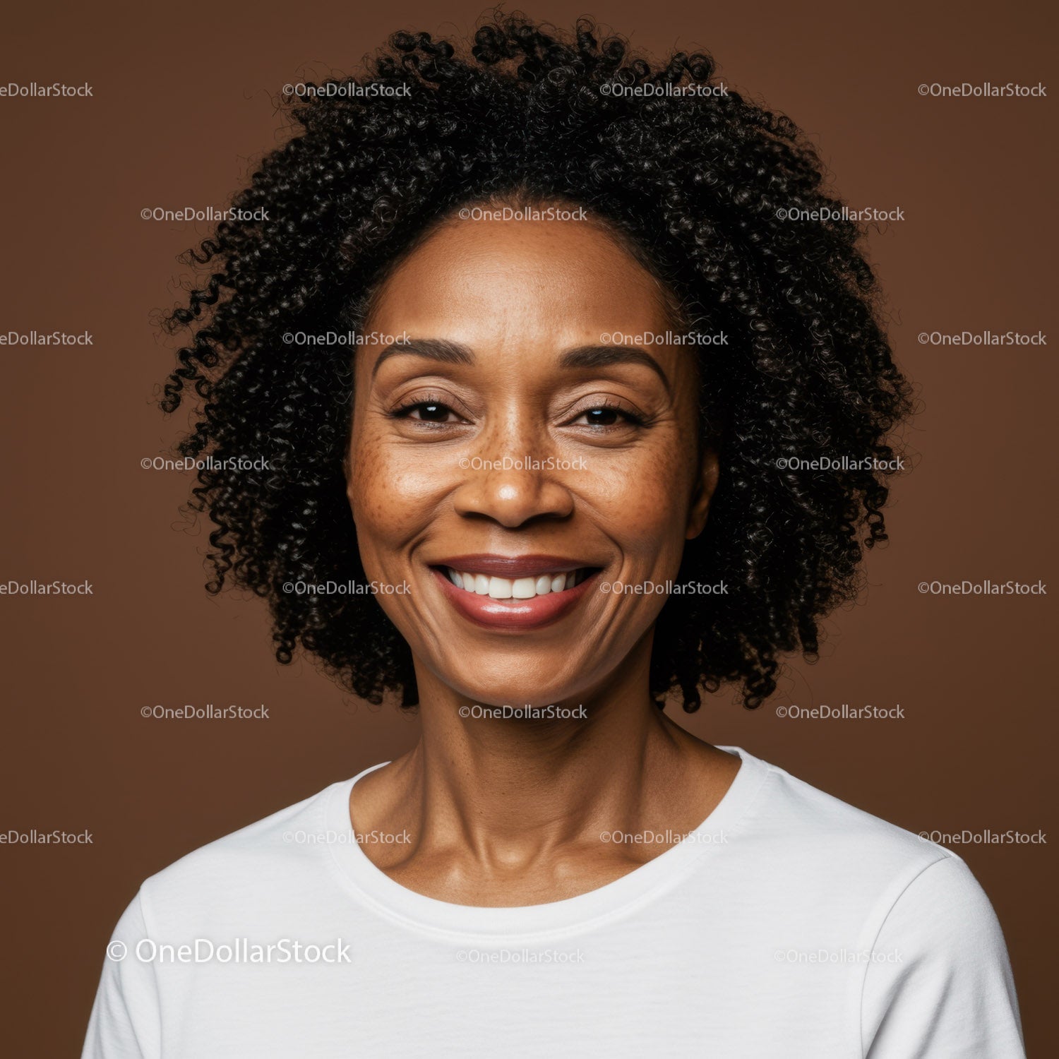 Happy African American Woman with Curly Hair and Bright Smile
