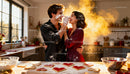 Couple Playfully Baking Heart Cookies Together at Home