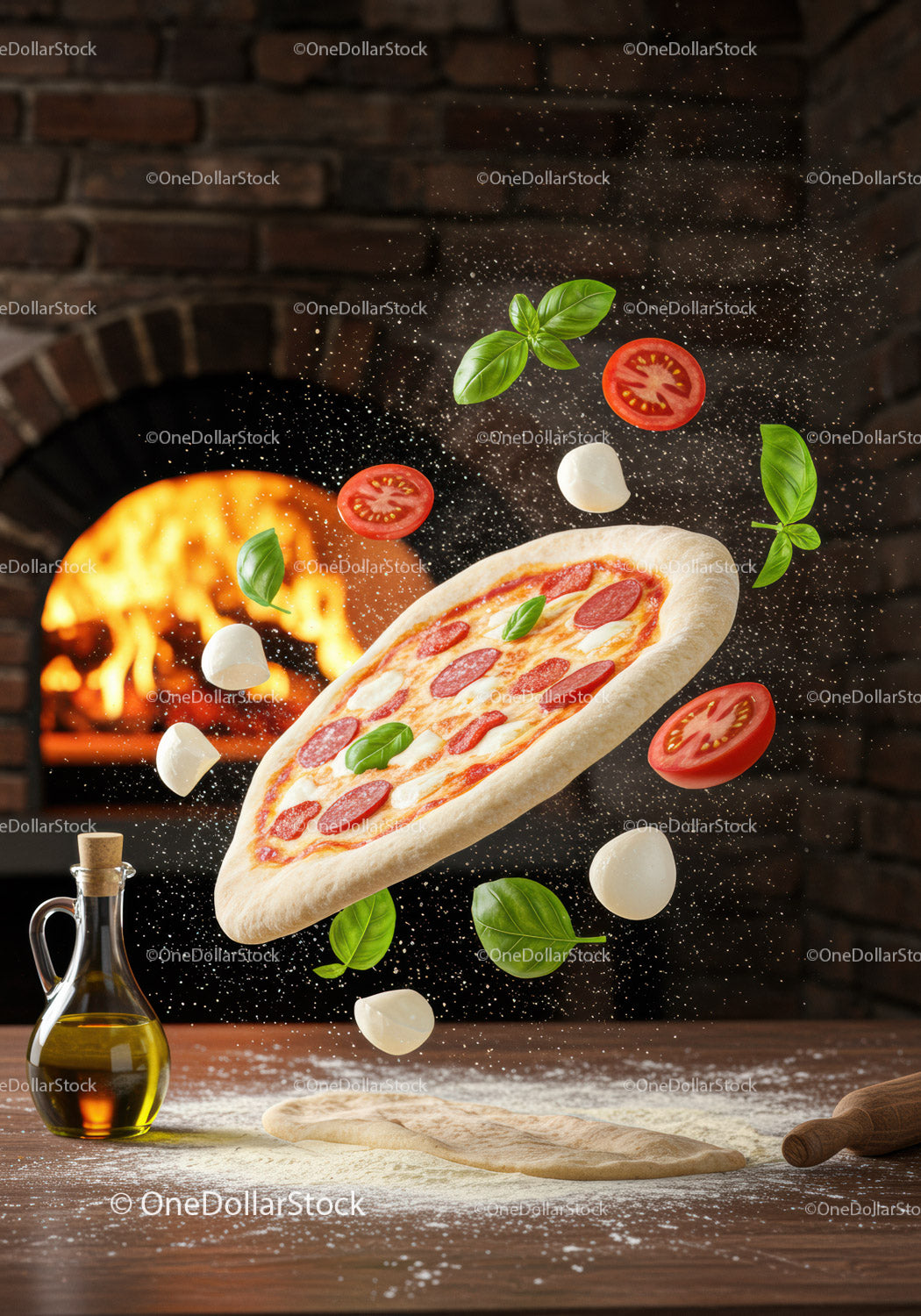 Ingredients Floating Around Margherita Pizza Dough