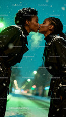 Winter Night Kiss Between Two Women in Love
