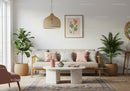 Cozy living room with natural decor and soft pastel accents