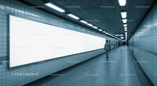 Modern Underground Subway Station with Tiled Walls and Fluorescent Lighting JPG Mockup Image