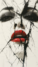 Artistic Woman Face with Cracked Glass Effect and Red Lips