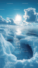 Majestic Snowy Mountains and Glacial Fjord under Bright Sun