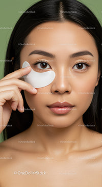 Young Woman Applying Under-Eye Patch for Skincare Treatment