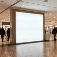 Bright Blank Advertising Panel in Modern Shopping Mall