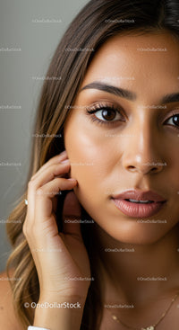 Close-Up of an Attractive Woman with Brown Eyes and Flawless Skin