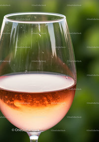Glass of chilled rosé wine outdoors in natural light
